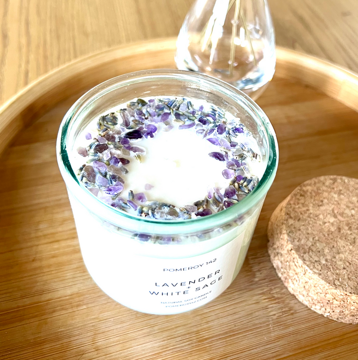 Amethyst Crystal Candle: Lavender + White Sage