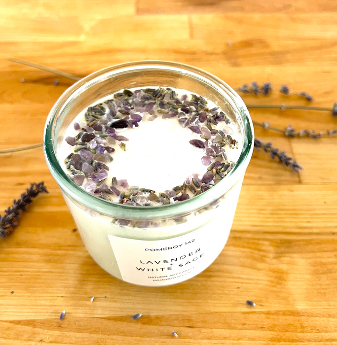 Amethyst Crystal Candle: Lavender + White Sage