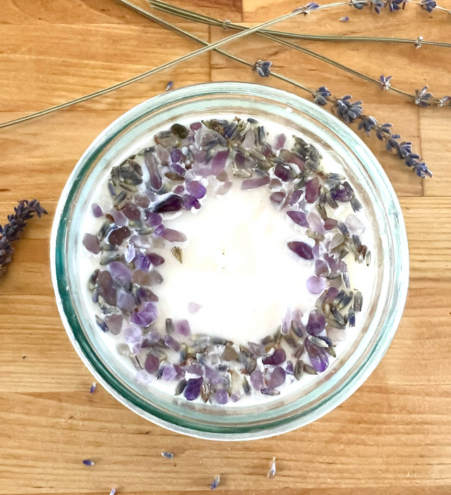 Amethyst Crystal Candle: Lavender + White Sage