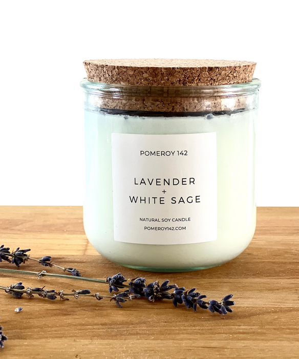 Amethyst Crystal Candle: Lavender + White Sage